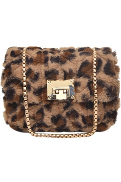 Chic Leopard Pattern Fur Sling Crossbody Shoulder Bag 18*9*14 CM