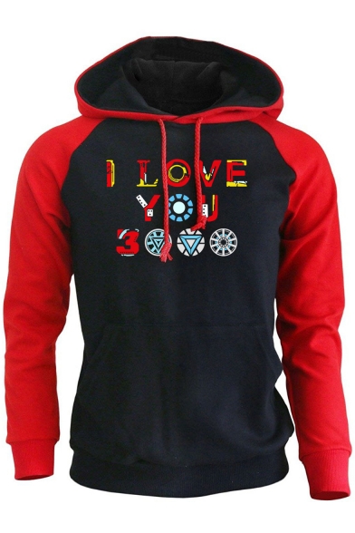 Cool Colorful Letter I Love You 3000 Colorblock Long Sleeve Pullover Hoodie