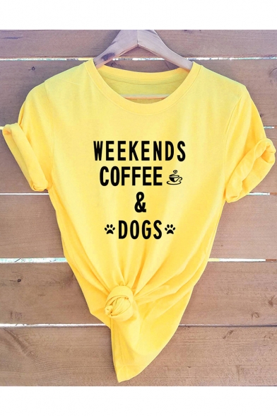 Funny Letter WEEKENDS COFFEE DOGS Short Sleeve Casual Graphic Tee