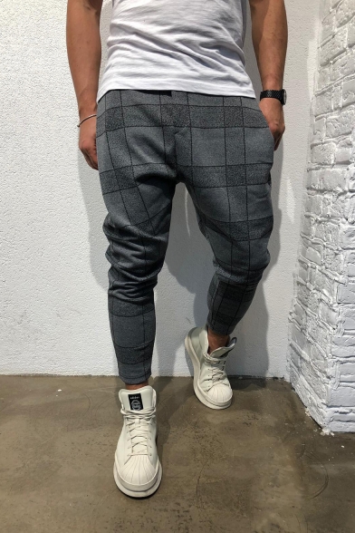 Mens 3D Plaid Printed Casual Cotton Harem Sporty Pants