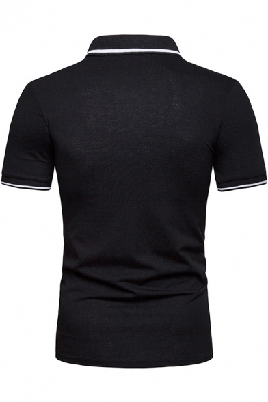 Mens Fashion Rib Collar Tipped Short Sleeve Unique Patchwork Three-Button Front Slim Polo Shirt