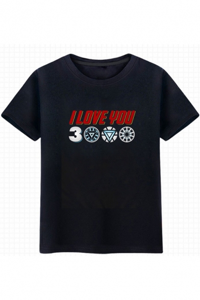 New Trendy Unique Letter I Love You 3000 Black Cotton Basic T-Shirt