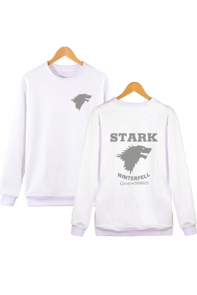 Popular Stark Wolf Head Printed Round Neck Long Sleeve Sweatshirt