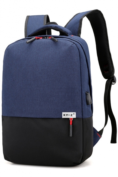 Simple Fashion Plain Letter Patchwork Laptop Backpack School Bag with USB Charging 28*13*42 CM