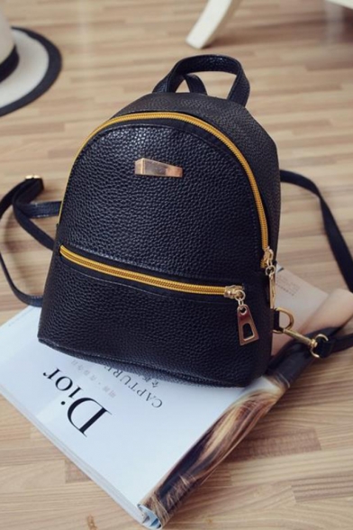 Simple Plain Small Backpack with Gold Zippers 19*11.5*22 CM