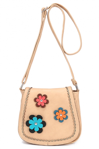 Stylish Flower Embellishment Crossbody Saddle Bag 20*9*18 CM