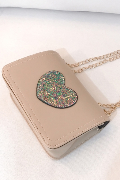 Stylish Sequined Heart Patched Square Crossbody Shoulder Bag 18*7.5*12.5 CM