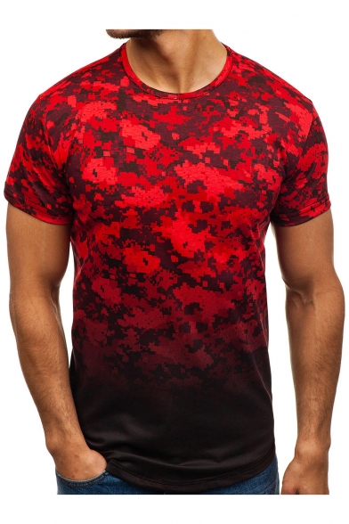 Summer Hot Fashion Ombre Camouflage Pattern Short Sleeve Round Neck T-Shirt for Men