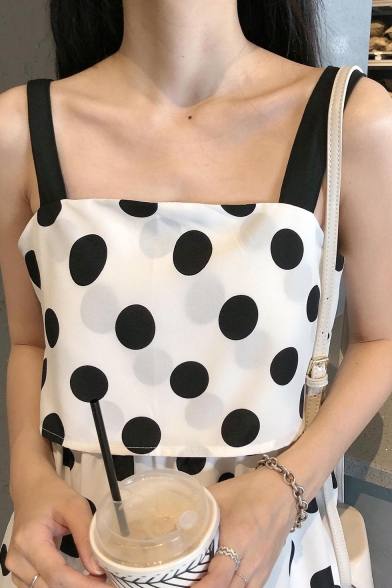 Trendy Polka Dot Printed Sleeveless Square Neck Mini A-line Dress for Women