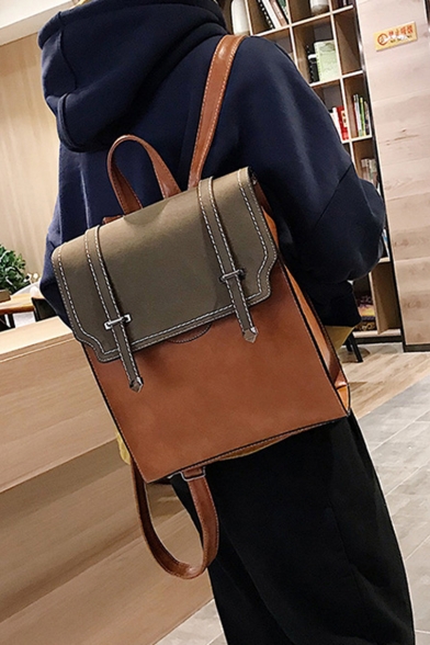Trendy Retro Plain PU Leather College Backpack Commuter Backpack 27*11*32 CM