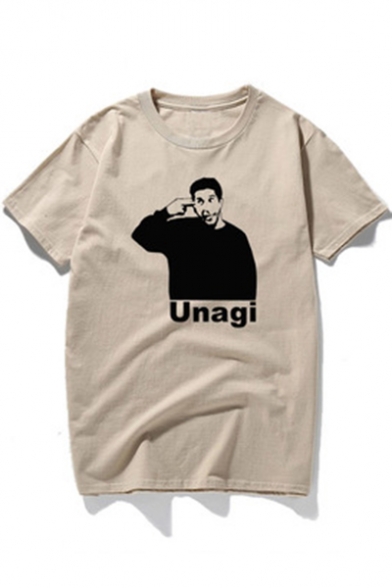 Unagi Figure Printed Basic Round Neck Short Sleeve Cotton Graphic T-Shirt