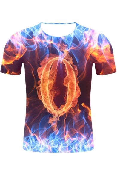 Unique 3D Abstract Fire Smog Printed Round Neck Short Sleeve T-Shirt