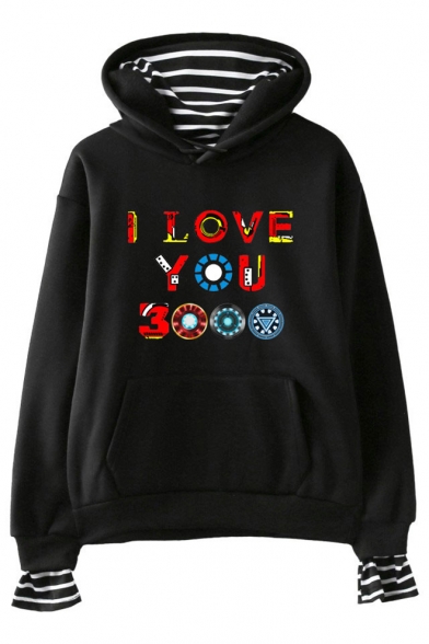 Unique Colorful Letter I Love You 3000 Fake Two-Piece Loose Fit Unisex Hoodie