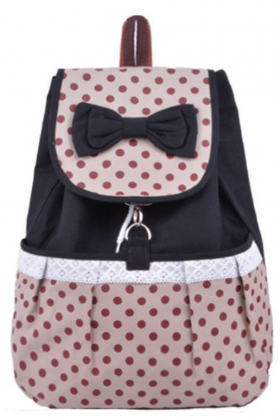 Women's Cute Polka Dot Printed Bow-knot Embellishment Canvas Backpack 36*30*16 CM
