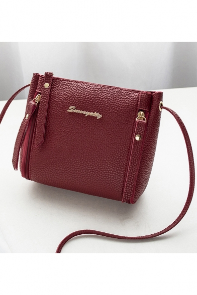 Women's Elegant Plain Double Zipper Design Crossbody Messenger Bag 16*8*16 CM