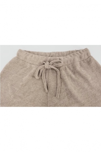 Womens Hot Fashion Simple Plain Drawstring Waist Rolled Cuff Casual Loose Coffee Shorts