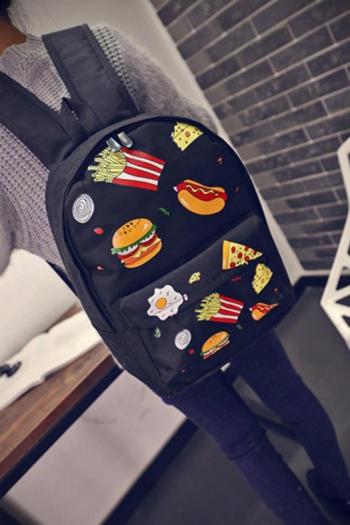 Cartoon Burger French Fries All Over Printed Backpack School Bag