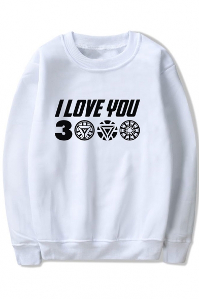 Cool Simple Letter I Love You 3000 Long Sleeve Round Neck Casual Sweatshirt
