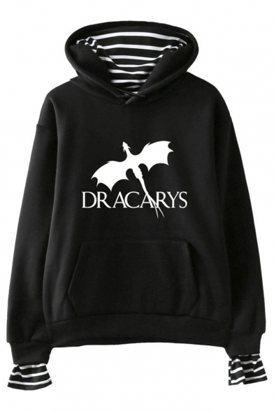 Fancy Dragon Letter DRACARYS Graphic Printed Fake Two-Piece Loose Relaxed Hoodie