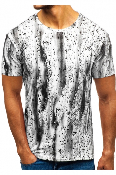Hot Fashion Splash-Ink Print Short Sleeve Round Neck Casual T-Shirt for Men