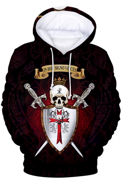 Knights Templar Cool Skull Printed Long Sleeve Pullover Loose Fit Hoodie