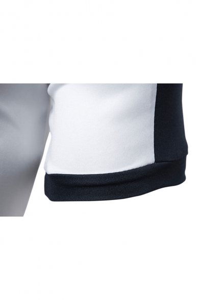 Men's Simple Plain Button Detail V-Neck Patch Short Sleeve Slim Fit Tee