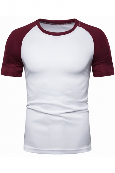 New Trendy Color Block Short Sleeve Round Neck Casual Sport T-Shirt for Men