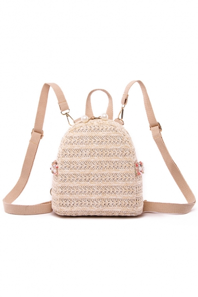 New Trendy Plain Rattan Weaved Beach Travel Bag Backpack 20*10*19 CM