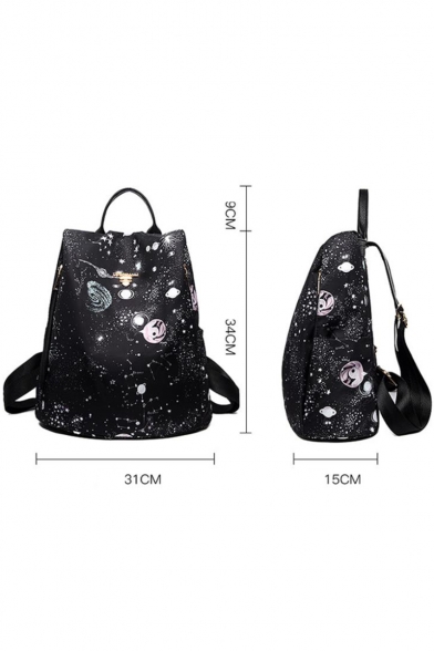 Popular Starry Sky Galaxy Planet Printed Oxford cloth Backpack with Zippers 31*15*34 CM