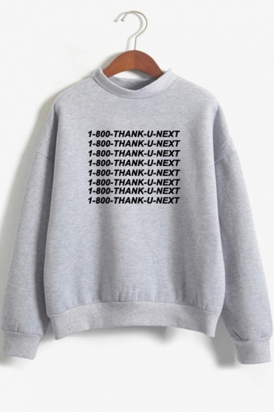 Streetwear Cool Letter Thank U Next Print Mock Neck Long Sleeve Pullover Sweatshirt