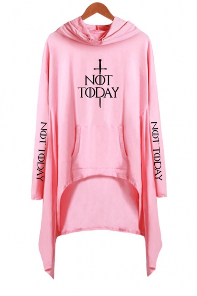 Stylish Sword Letter NOT TODAY Long Sleeve Hooded Casual Asymmetrical Dress