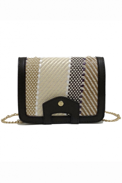 Summer Fashion Contrast Woven Handbag Square Crossbody Bag 18*6*14 CM