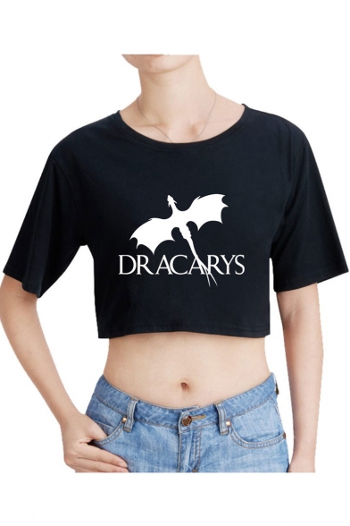Summer Fashion Dragon Dracarys Short Sleeve Round Neck Cropped Loose T-Shirt