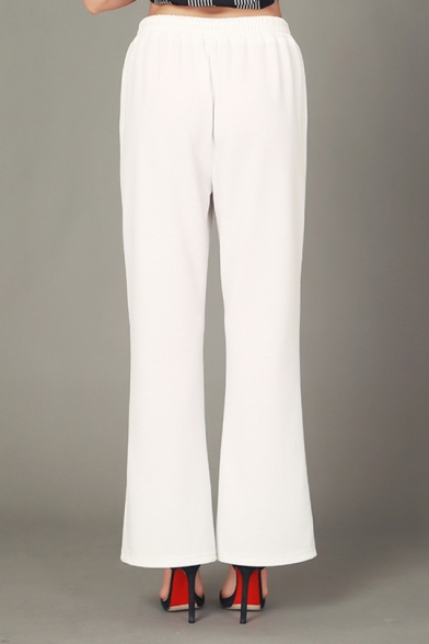 Summer Fashion Simple Plain Hollow Out Hem Womens White Flare Pants