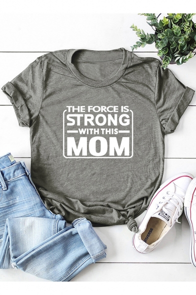 Summer Funny Letter The Force Is Strong With This Mom Basic Short Sleeve Relaxed T-Shirt