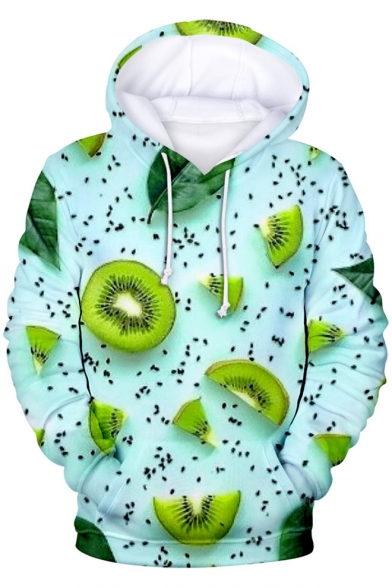 Summer Unique Green Kiwi Fruit 3D Pattern Long Sleeve Casual Hoodie