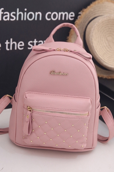 Trendy Letter Rivet Embellishment Small PU Leather School Bag Backpack 24*12*27 CM