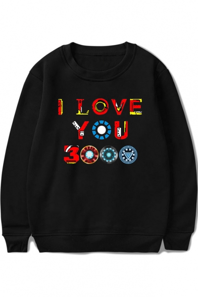 Unique Awesome Colorful Letter I Love You 3000 Basic Round Neck Pullover Sweatshirt