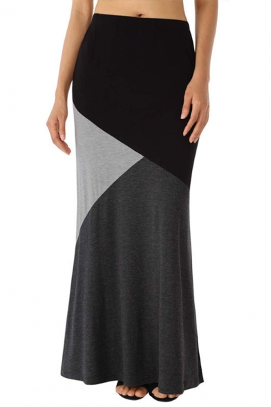 Womens Hot Fashion Unique Colorblock Casual Slouch Maxi Knit Skirt