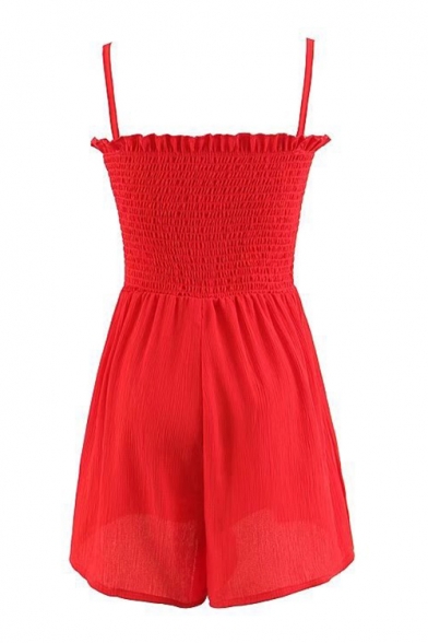 Womens Summer Basic Simple Plain Bow-Tied Straps Lace-Up Front Casual Romper