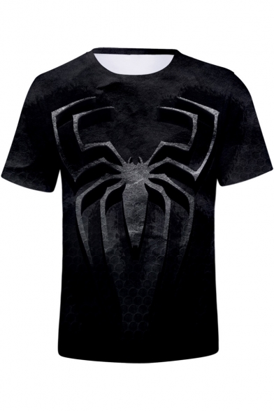 3D Black Spider Far From Home 3D Printed Round Neck Short Sleeve T-Shirt