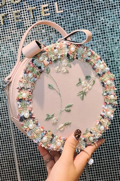 Designer Floral Lace Patched Round Crossbody Bag Handbag 18*7*18 CM