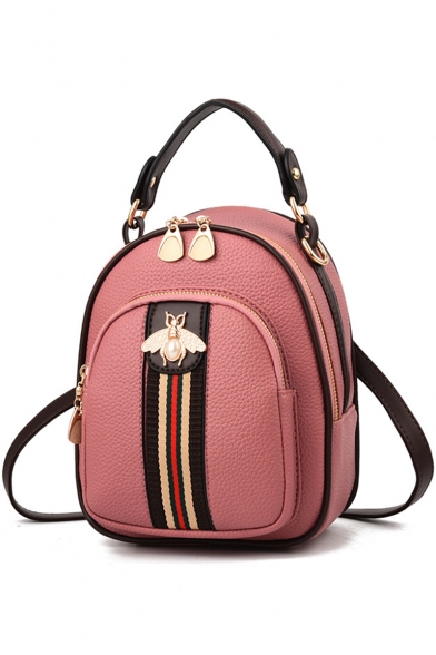 Elegant Classic Stripe Pattern Multipurpose Mini Shoulder Bag Backpack Handbag 17*10*22 CM