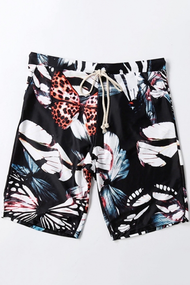 Guys New Trendy Tropical Printed Holiday Beach Blue Board Shorts Swim Trunks with Liner