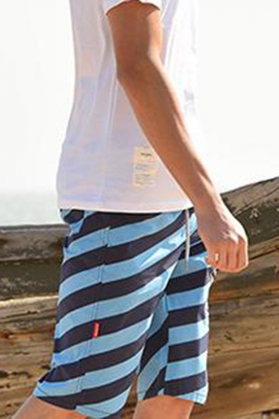 Mens Summer Fashion Letter SPORTS Stripe Printed Cotton Loose Beach Swim Trunks