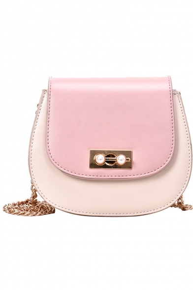 New Fashion Color Block Pearl Embellishment Hasp Crossbody Shoulder Bag 20*8*18 CM