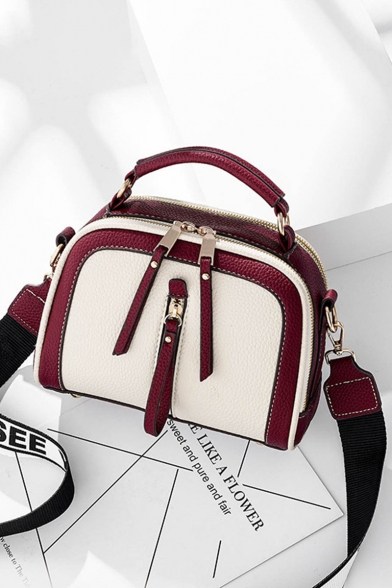 New Fashion Color Block Zipper Embellishment Letter Strap Top Handle Crossbody Bag 22*11*17 CM