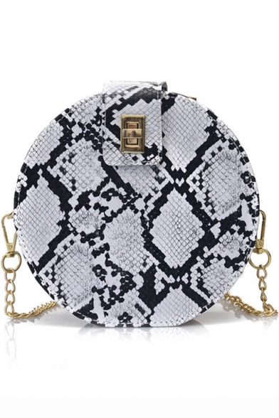 New Fashion Snakeskin Circle Crossbody Bag with Chain Strap 18*6*18 CM