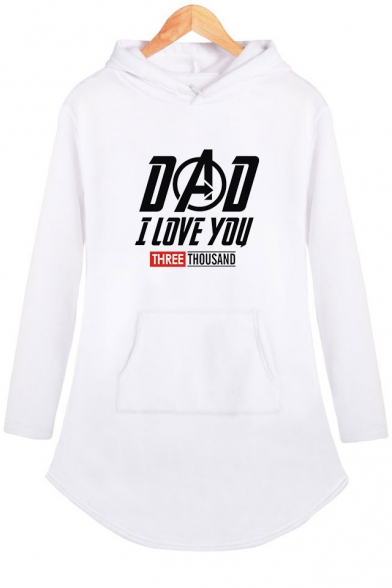 New Stylish Letter DAD I LOVE YOU THREE THOUSAND Long Sleeve Hooded Dress