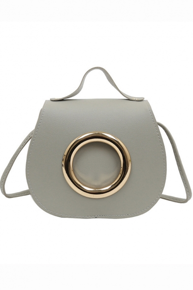 New Stylish Solid Color Metal Ring Embellishment Portable Crossbody Shoulder Bag 18*6*16 CM